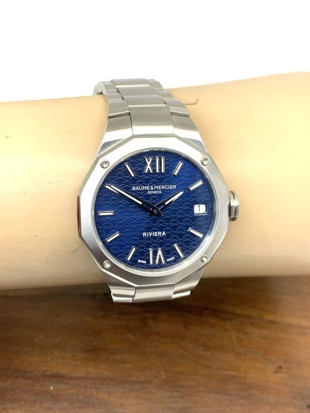 Baume & Mercier Women's Watch Riviera 10727 Swiss Quartz Blue Dial Steel 33mm - Picture 11 of 14